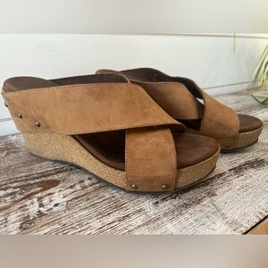 Brown leather wedges